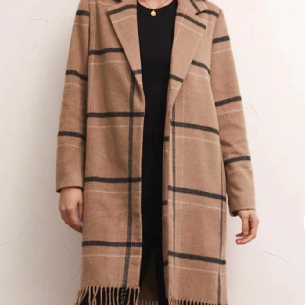 Z Supply Tan Plaid Trench Coat